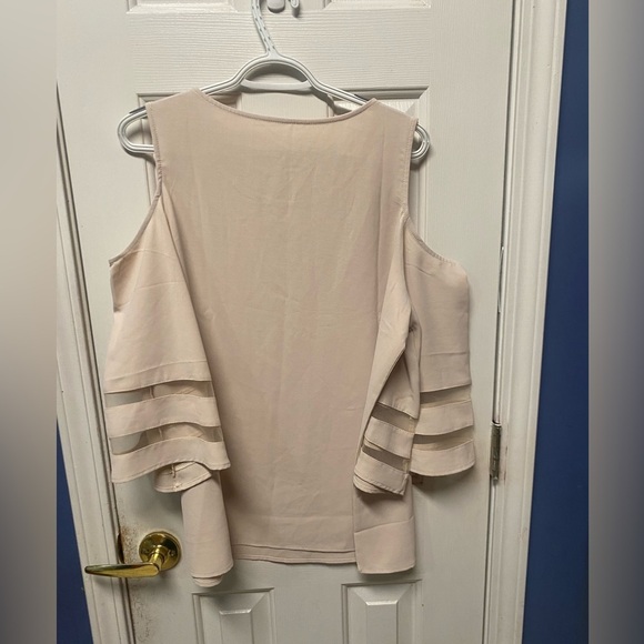 Women's Cold Shoulder Chiffon Blouse 3/4 Bell Sleeve Mesh Panel Tops Casual L - Picture 2 of 6